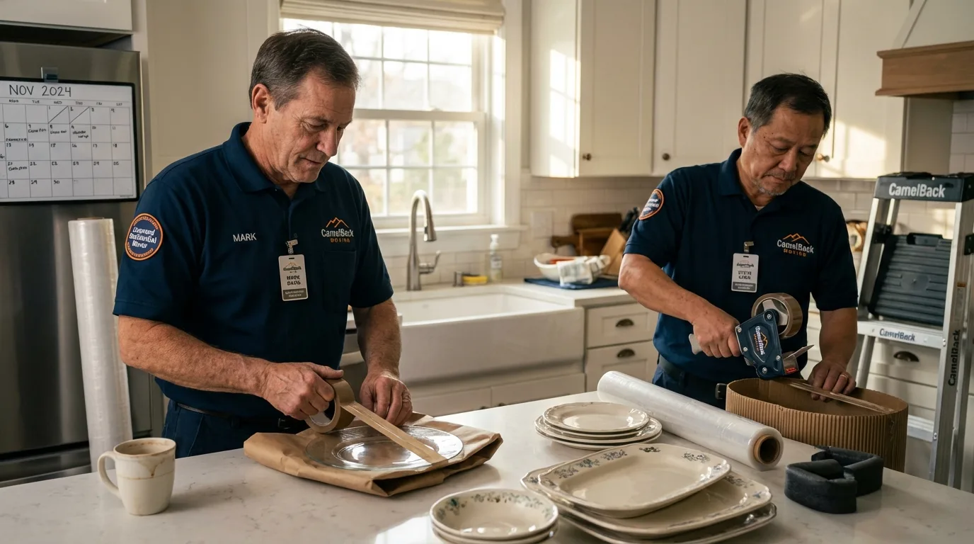 Professional crew packing kitchen dishware in Monette, AR